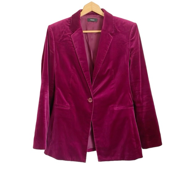 Theory Jackets & Blazers - Theory Velvet power burgundy blazer jacket size 10